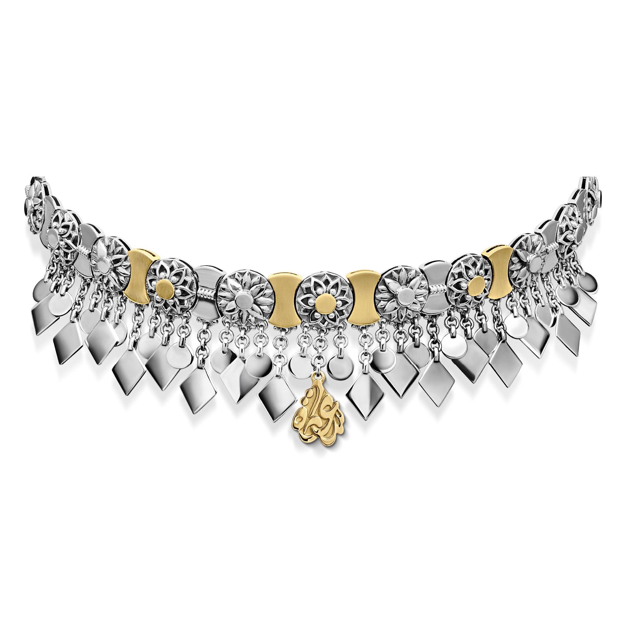 Gold & Silver Garden of Happiness Choker by Azza Fahmy - 18kt Gold|Sterling Silver - Designer Necklaces - FNSG25004NNOO