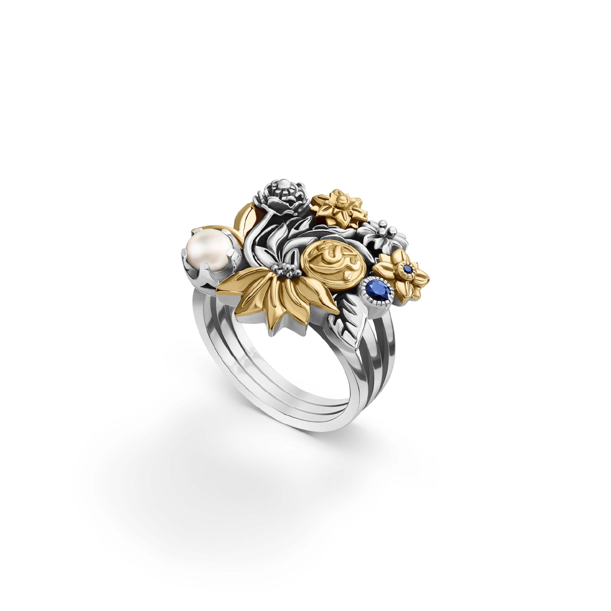 Blessings Floral Ring by Azza Fahmy - 18kt Gold|Sterling Silver - Designer Rings - FRSG23004YA54