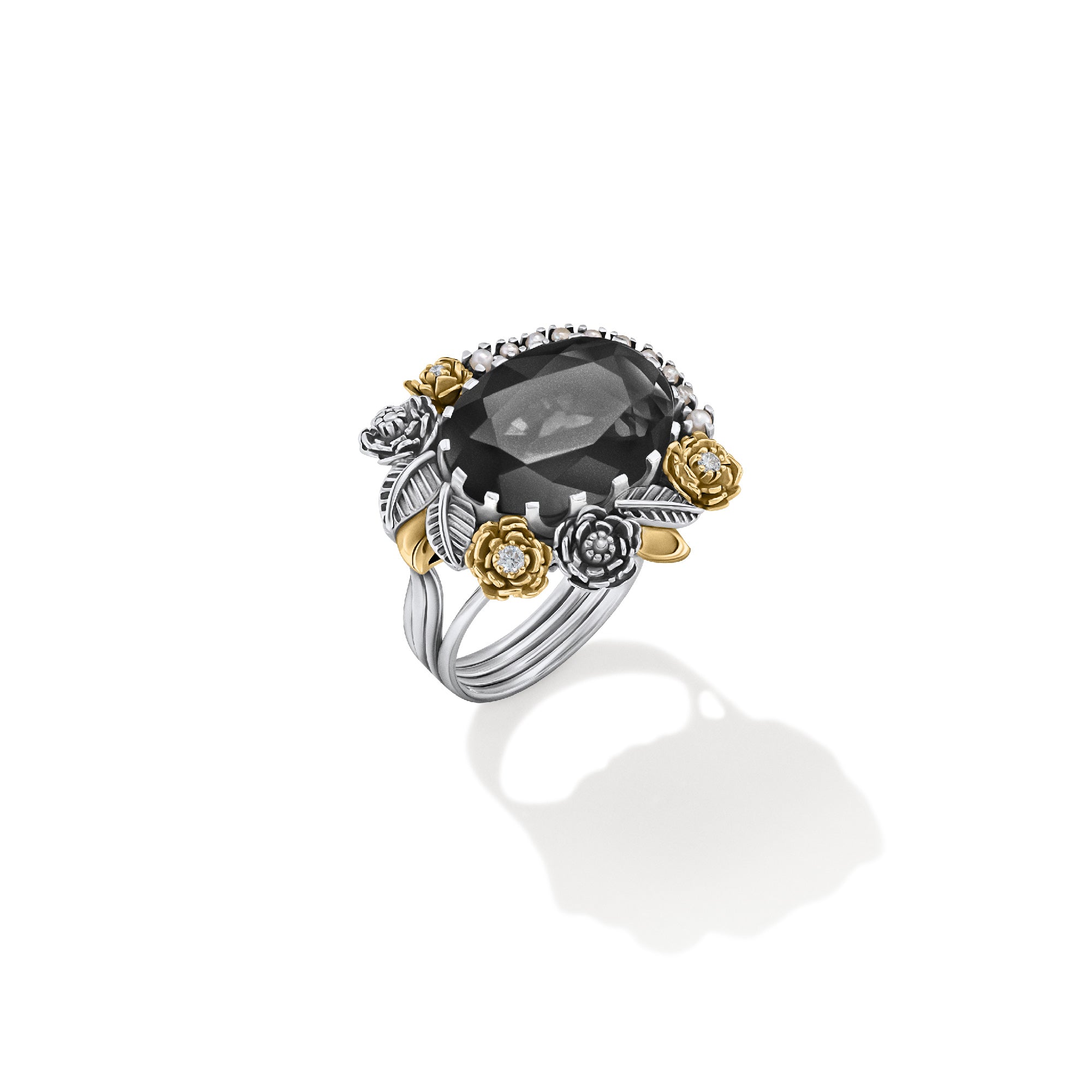Labradorite Floral Bloom Ring by Azza Fahmy - Gold|Sterling Silver - Designer Rings - FRSG23008YA53