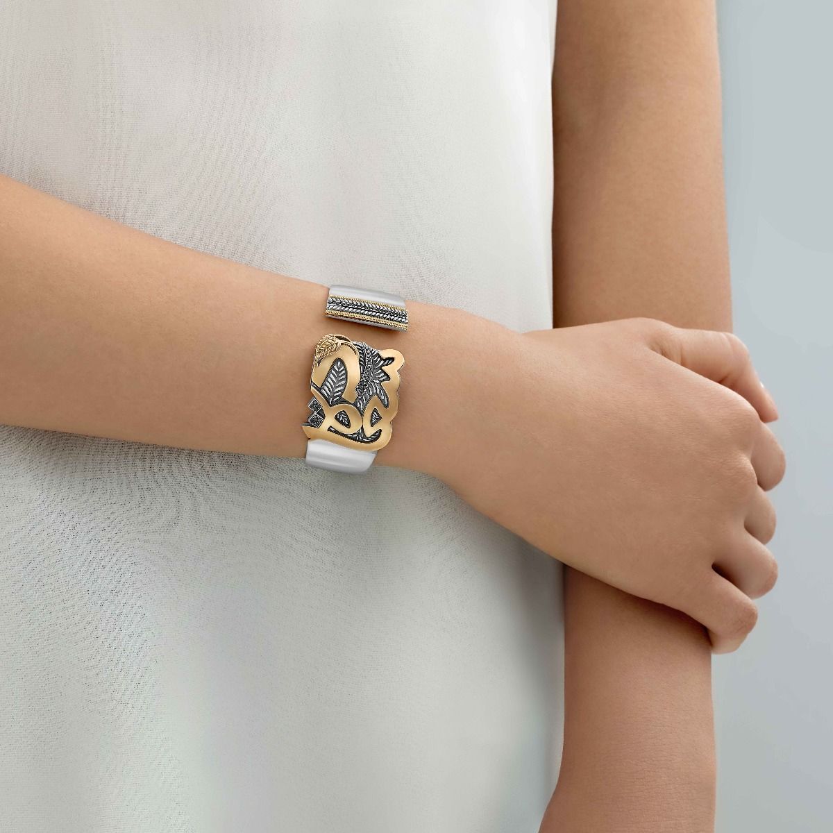 Happiness Calligraphy Bangle by Azza Fahmy - Gold|Sterling Silver - Designer Bracelets - CBSG23005YBSS