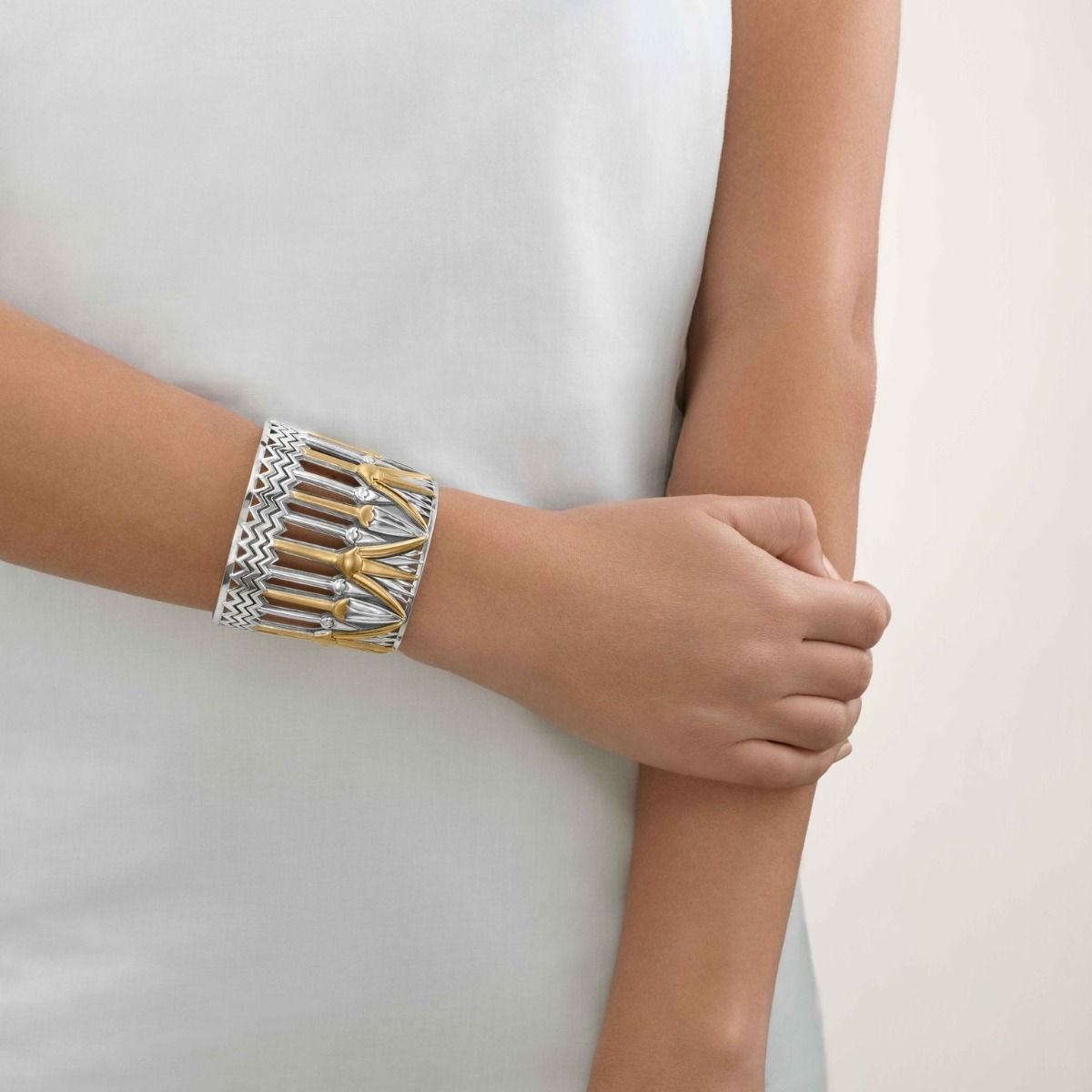 Rising Lotus Cuff by Azza Fahmy - Gold|Sterling Silver - Designer Bracelets - CBSG24002NNLL