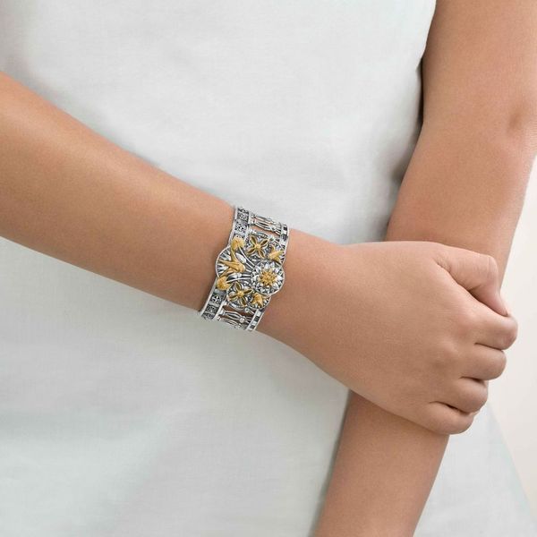 Lotus Bouquet Cuff by Azza Fahmy - Gold|Sterling Silver - Designer Bracelets - CBSG24003NNSS