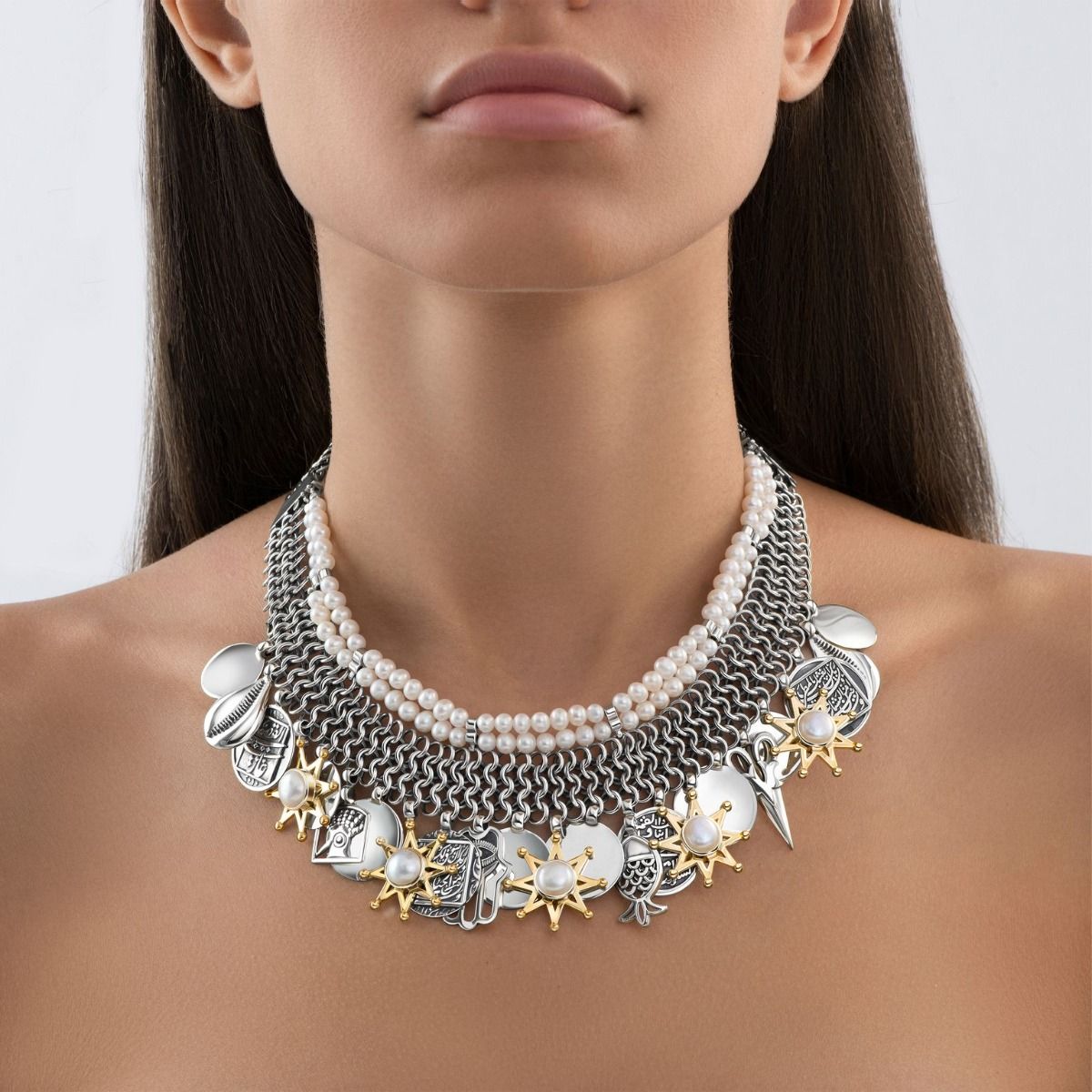 Talisman Necklace by Azza Fahmy - Gold|Sterling Silver - Designer Necklaces - CNSG21003YBNN