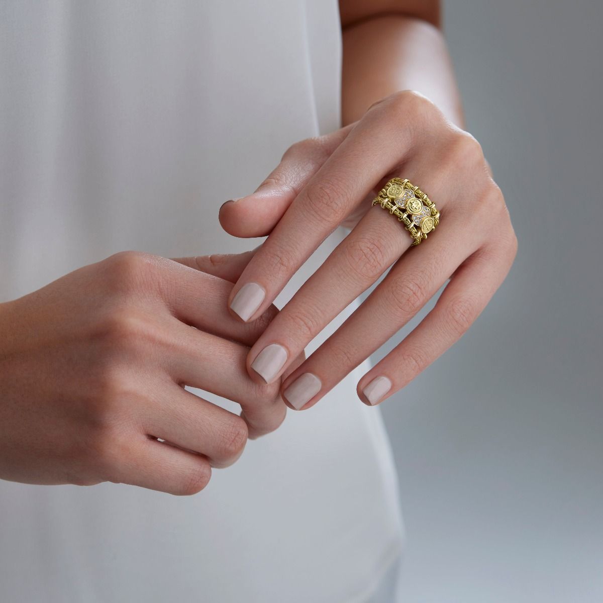 Gold Blessings Chain Ring by Azza Fahmy - Gold - Designer Rings - CRGG22001YA50