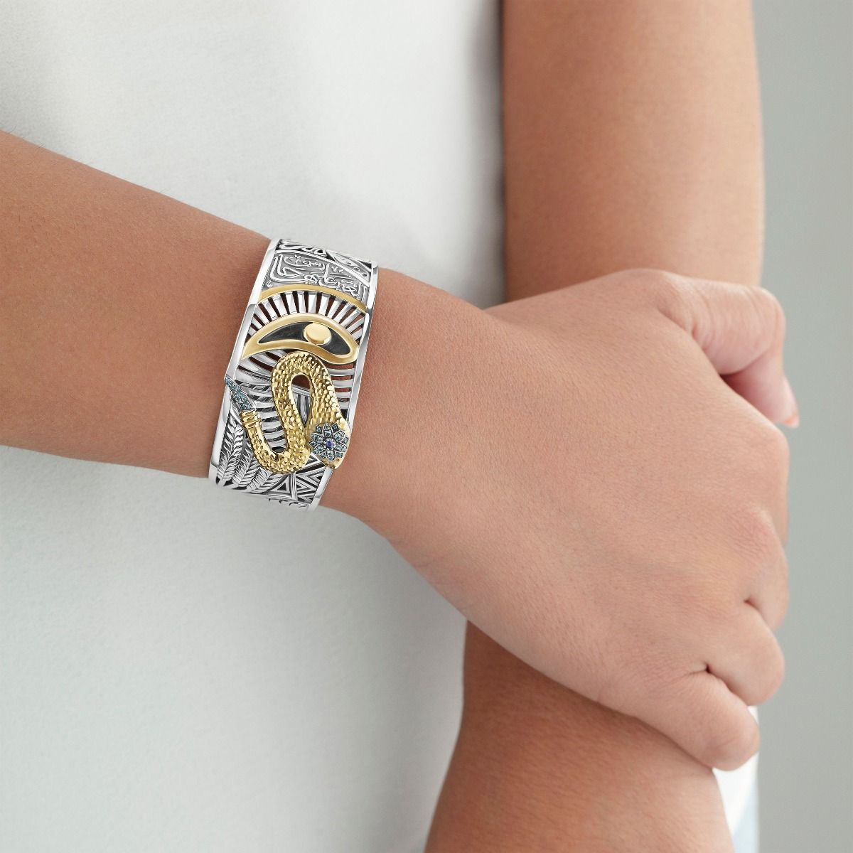 Talisman Cuff by Azza Fahmy - Gold|Sterling Silver - Designer Bracelets - FBSG21003YASS