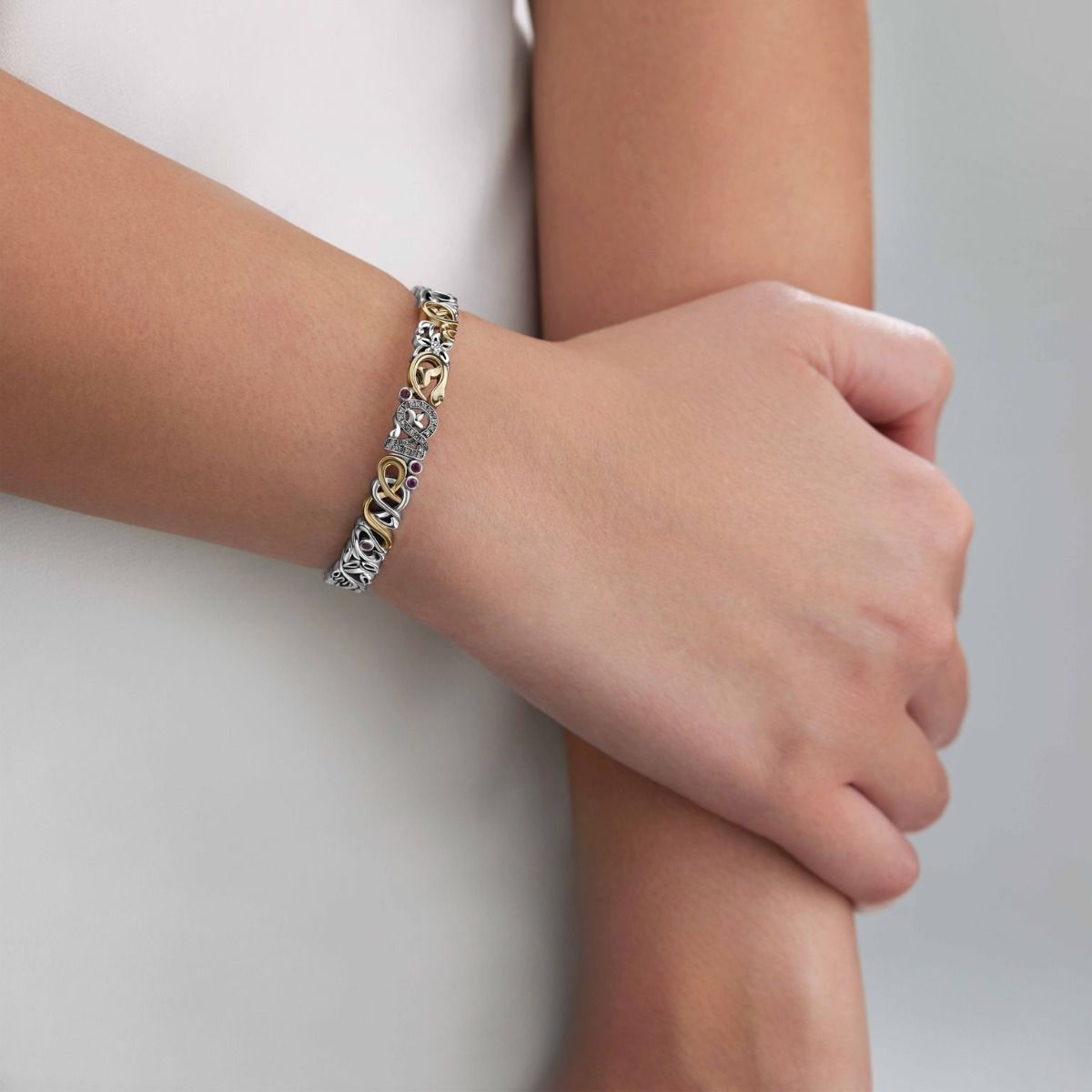 Tales of Calligraphy Bangle by Azza Fahmy - Gold|Sterling Silver - Designer Bracelets - FBSG22002YBSS