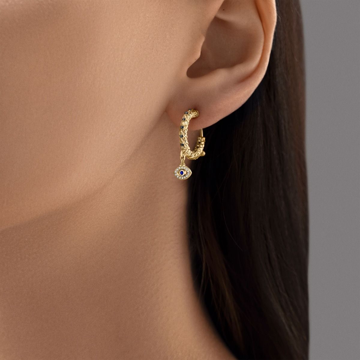 Eye Single Hoop Earring by Azza Fahmy - Gold - Designer Earrings - FEGG21007YANN