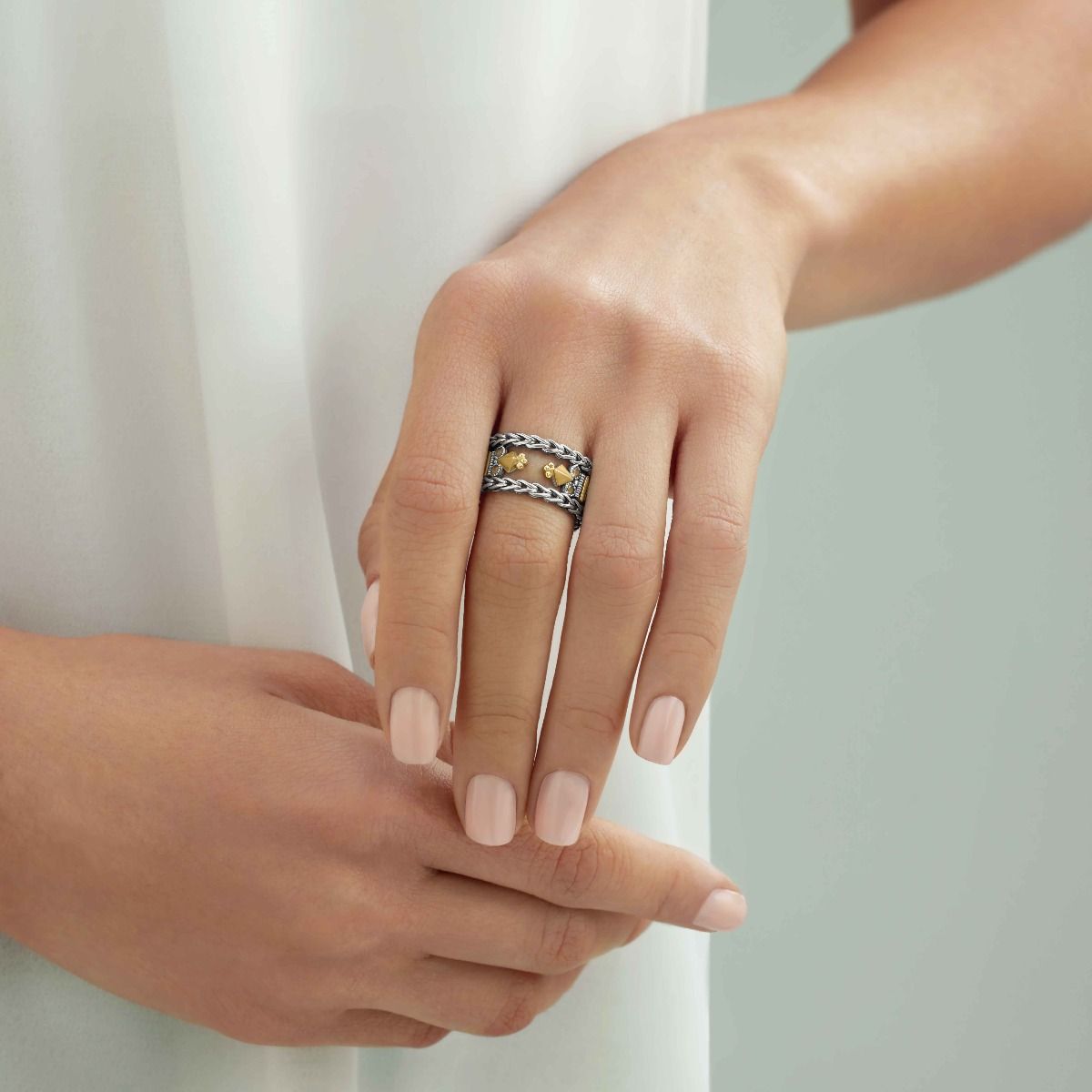 Roman Chain Ring by Azza Fahmy - Gold|Sterling Silver - Designer Rings - FRSG23005YB50