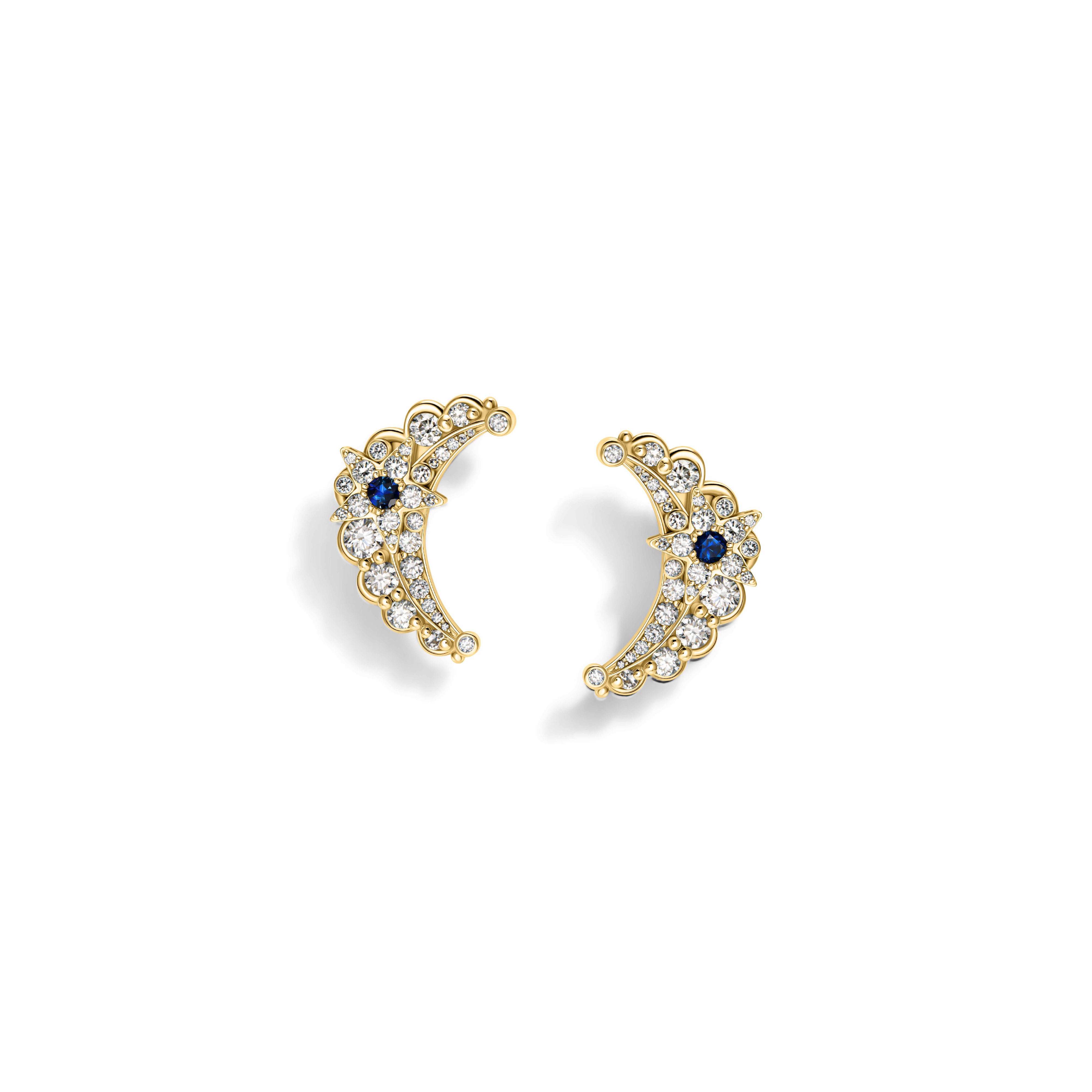 Crescent Diamond Earrings by Azza Fahmy - Gold - Designer Earrings - LEGG24003YANN