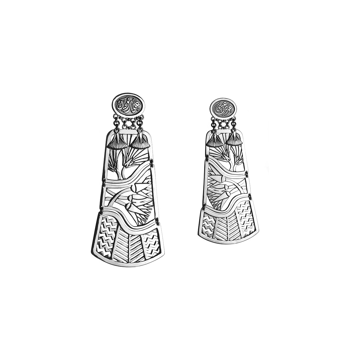 Tale of the Nile Earrings by Azza Fahmy - Sterling Silver - Designer Earrings - CESS14001NNNN