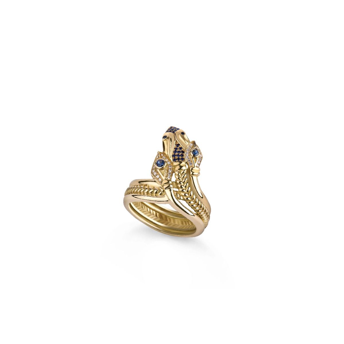 Three-headed Snake Ring by Azza Fahmy - Gold - Designer Rings - CRGG19005YA54