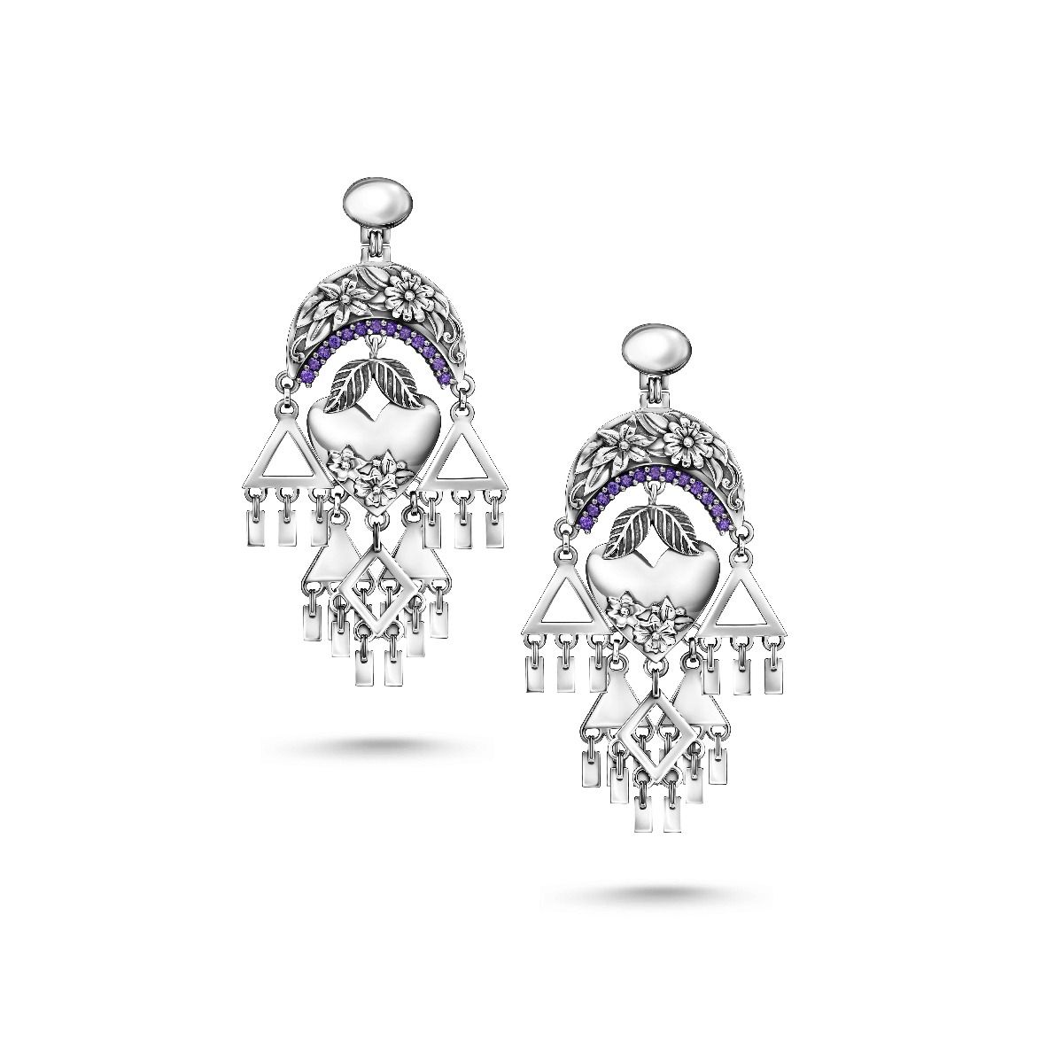 Fallahy Heart Earrings by Azza Fahmy - Sterling Silver - Designer Earrings - FESS23001YBNN