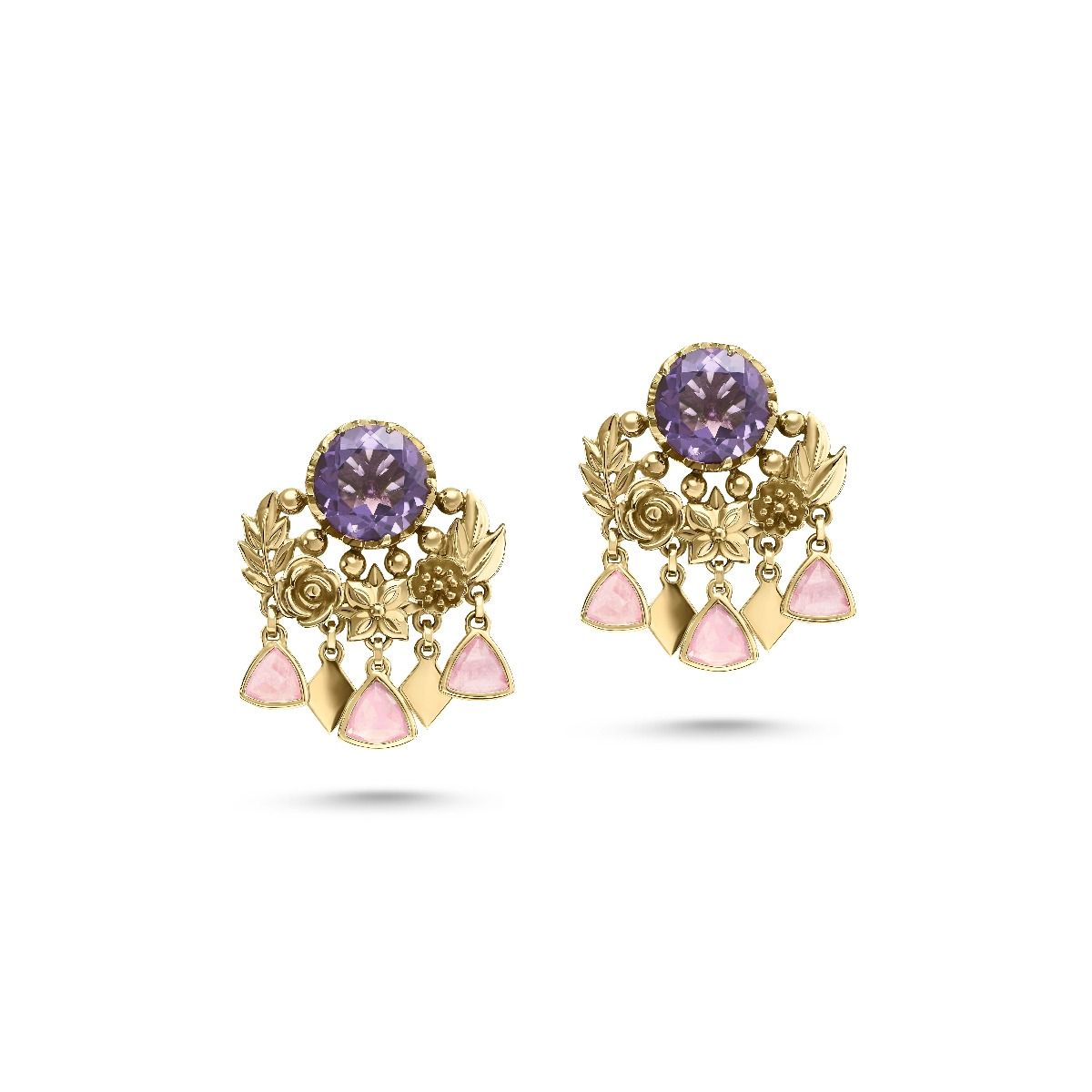 Floral Crescent Earrings by Azza Fahmy - Gold - Designer Earrings - LEGG23004YANN