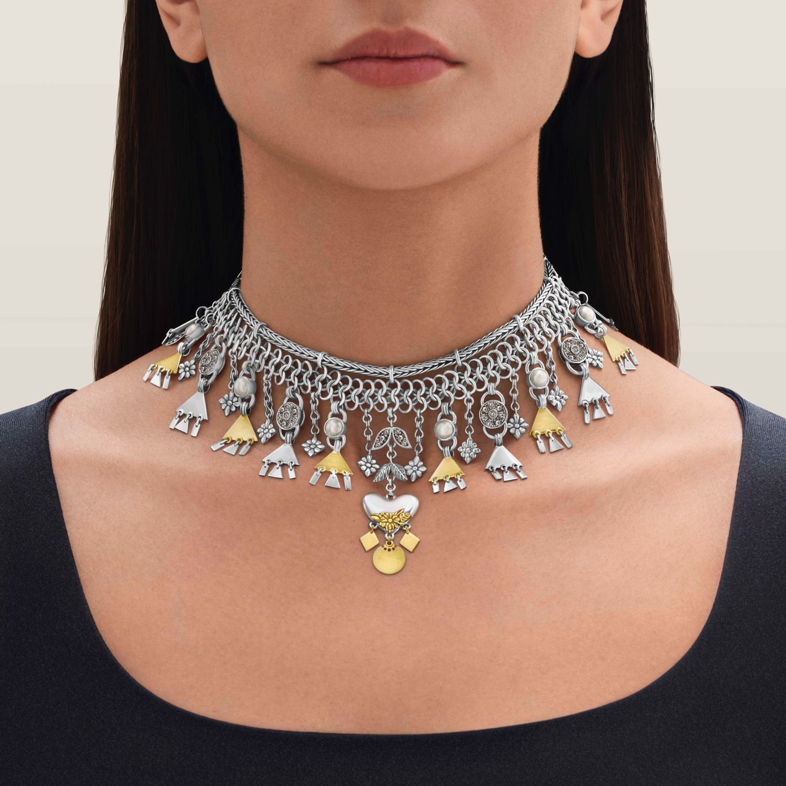 Roman Chain Heart Choker