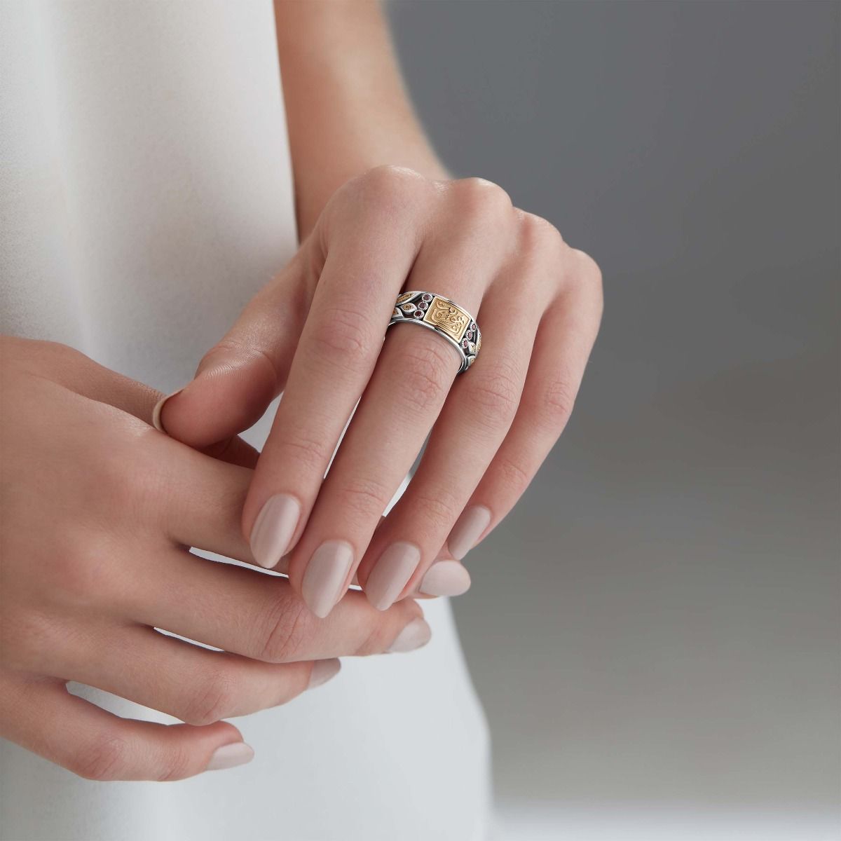 Sayed Darwish Ring by Azza Fahmy - Rhodolite - Champagne Diamonds - Designer Rings